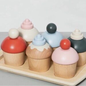 Hearth & Hand Wooden Toy Cupcake Set in Pastel and Neutral Colors - Kids Toys